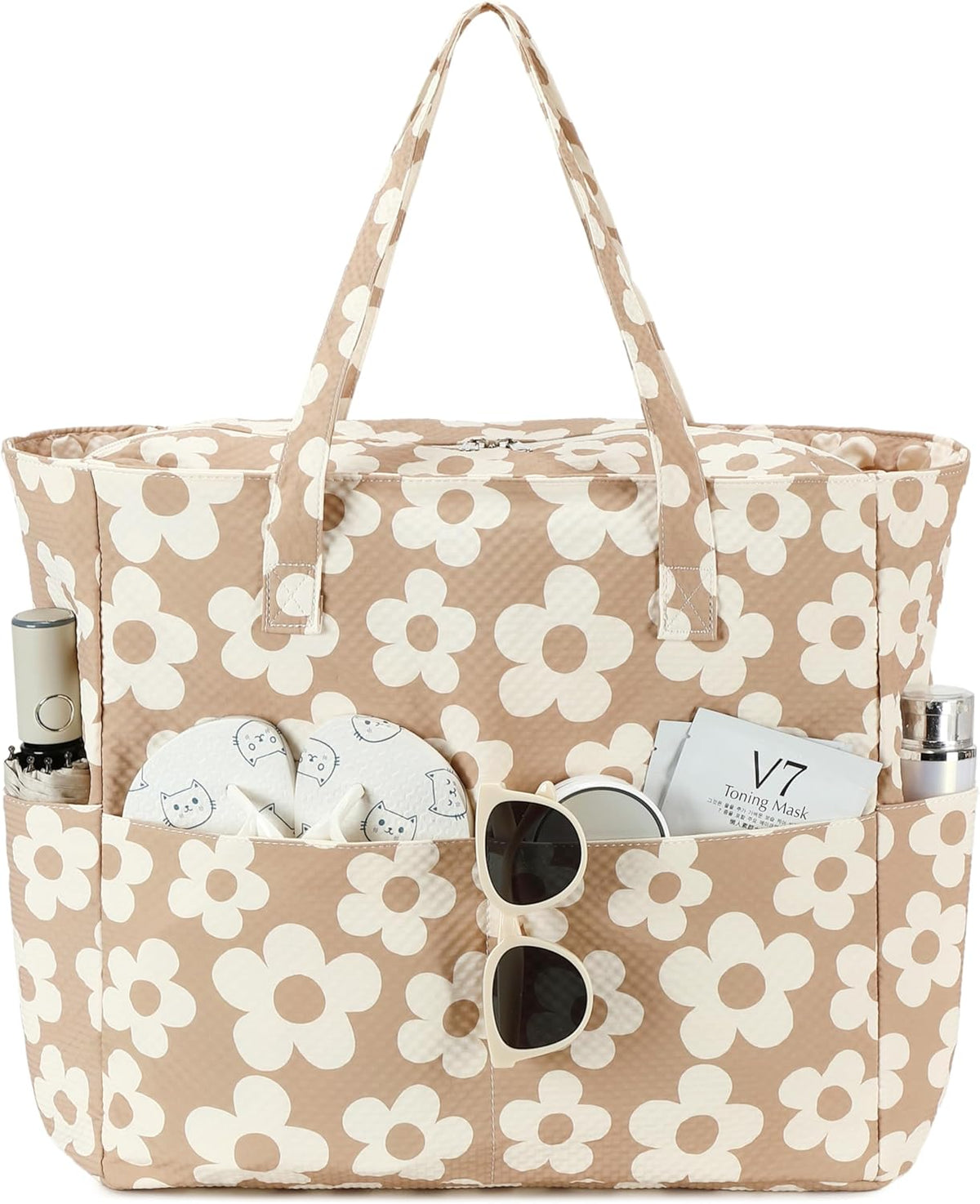 LEDAOU Beach Bag Waterproof Sandproof Women Tote Bag Pool Bag with Zipper for Gym Grocery Travel with Wet Pocket