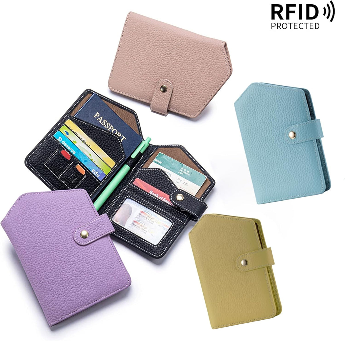 Cute RFID Passport Wallet for Women Leather Slim Passport Holder Travel Wallet Cover with Zipper Coin Purse, Credit Card, Sim and Tticket Slots (Purple)