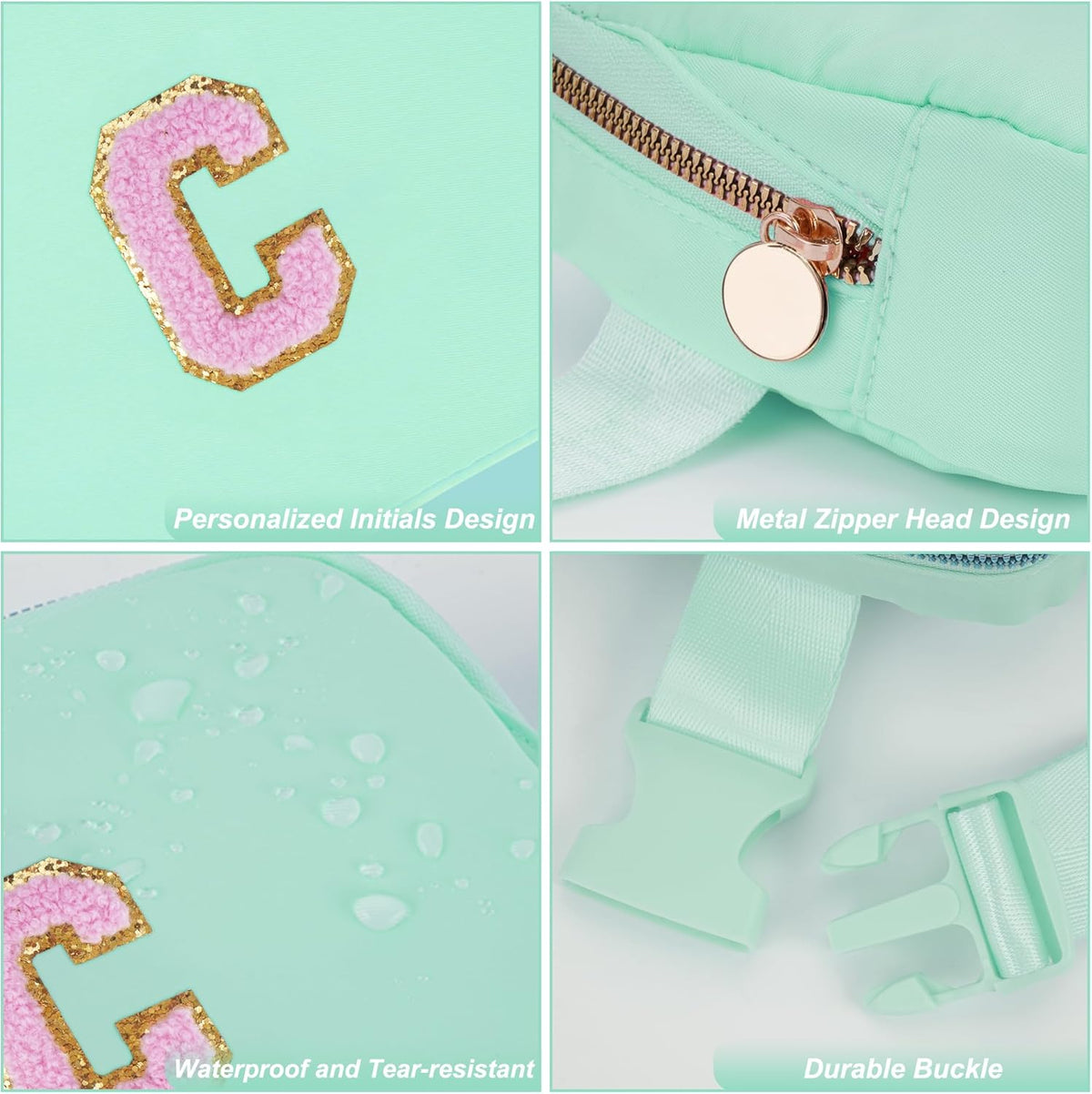Belt Bag Fanny Pack Crossbody Bags with Initials Letter Patch Cute Stuff Birthday Gifts for Teenager Girls Trendy Stuff for Teens | Light Green,C