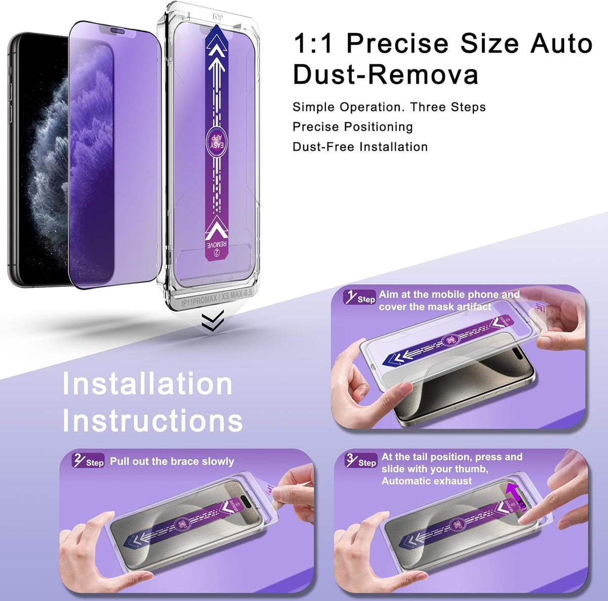 2 Pack Anti Blue Light Matte Screen Protector for iPhone 11 Pro Max and iPhon XS MAX 6.5-Inch Auto Dust Removal, No Bubbles, Tempered Glass Film, Easy Installation