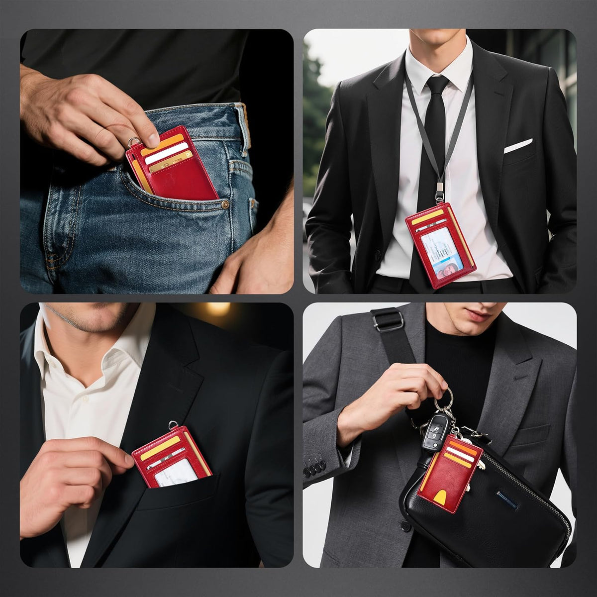 Mayski Slim Wallet, Credit Card Holder for Women, Minimalist Front Pocket RFID Blocking Card Cases, Small Wallet Women Men(Oiled Wax Cherry)
