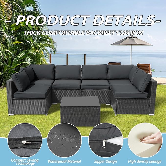 Patio Furniture Cushions,14Pieces Water-Resistant Outdoor Replacement Cushions,Sectional Sofa Cushions for Fits 6-Seats Rattan Wicker Patio Conversation Sets(Dark Grey)