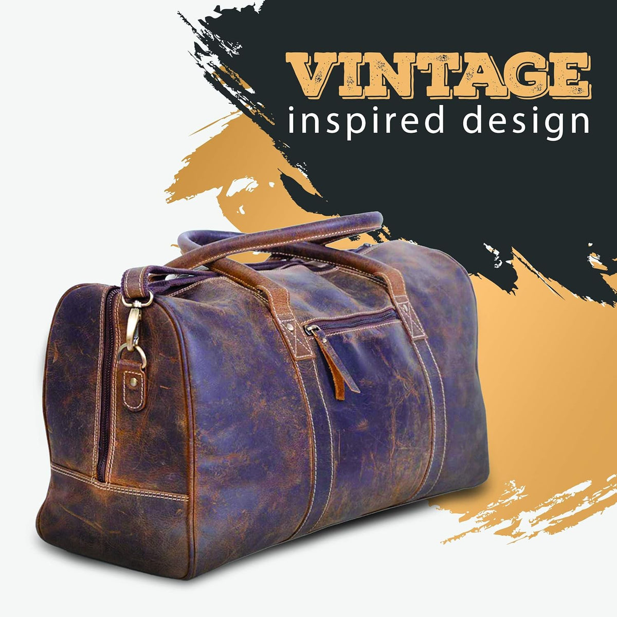 KomalC 24 Inch Leather Duffel Bags for Men and Women Travel Overnight Weekend Leather Bags Sports Gym Duffle for Men (Brown Distressed Tan)