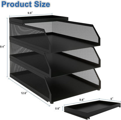 Natwind 3-Tier Desk Organizer,Desk Accessories, Stackable Paper Tray, Metal Mesh Desktop Organizer, Paper Sorter, Letter Trays,File Document Storage Rack for for Home, Office, School (Black)