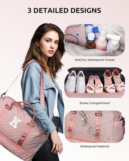 Birthday Gifts for 11 12 13 14 15 16 17 18 Year Old Girls Gifts-Initial Duffle Bag with Shoe Compartment, Letter Travel Bag with Makeup Bag，Birthday Gift GraduatIion Gifts for Her (Letter T)