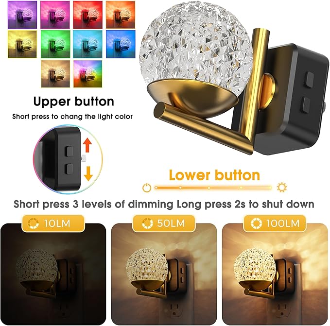 L LOHAS LED Night Lights Plug Into Wall 2 Pack, Dusk to Dawn Sensor, 10-Color
