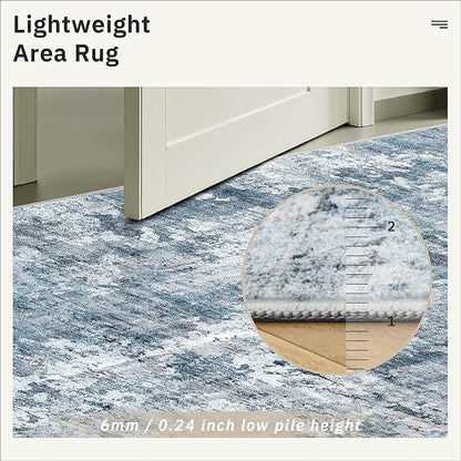Soalmost Washable Area Rug 8x12, Large Soft Rugs for Living Room Vintage Blue/Grey Carpet 8x12 Area Rugs for Bedroom Dining Room Non-Slip Stain Resistant Under Table Rug