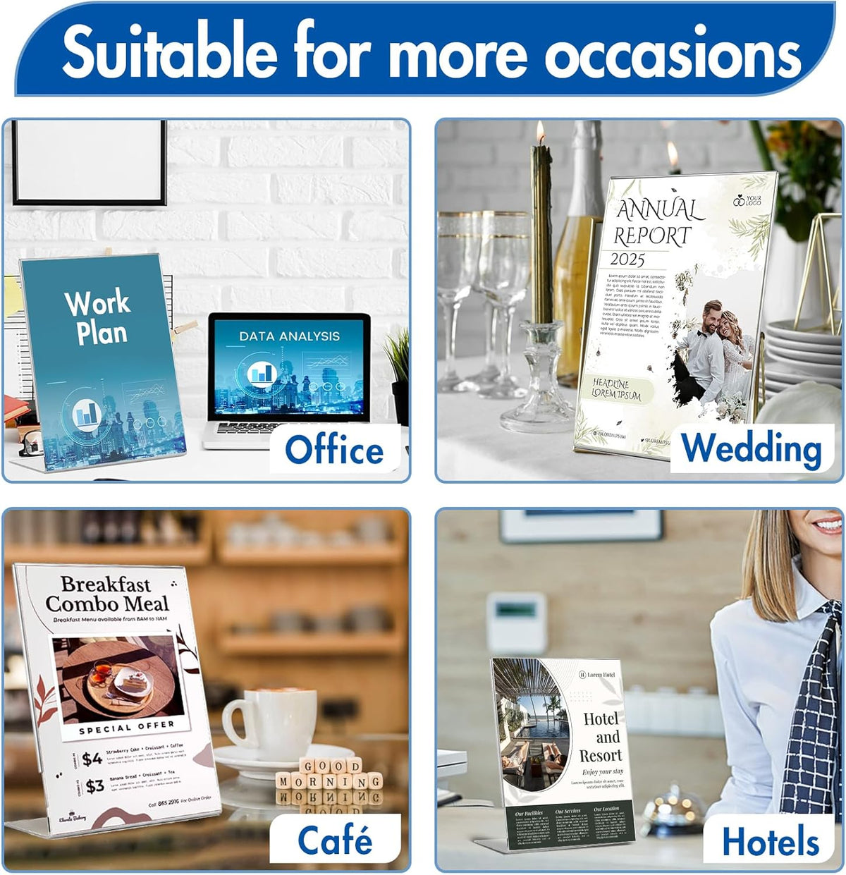 Aheroi Acrylic Sign Holder 8.5 x 11, 30Pcs Plastic Sign Holder 8.5 x 11 Standing, Clear Paper Holders Acrylic Paper Document Holders, Plastic Stands Flyer Display,Office School Table Supplies