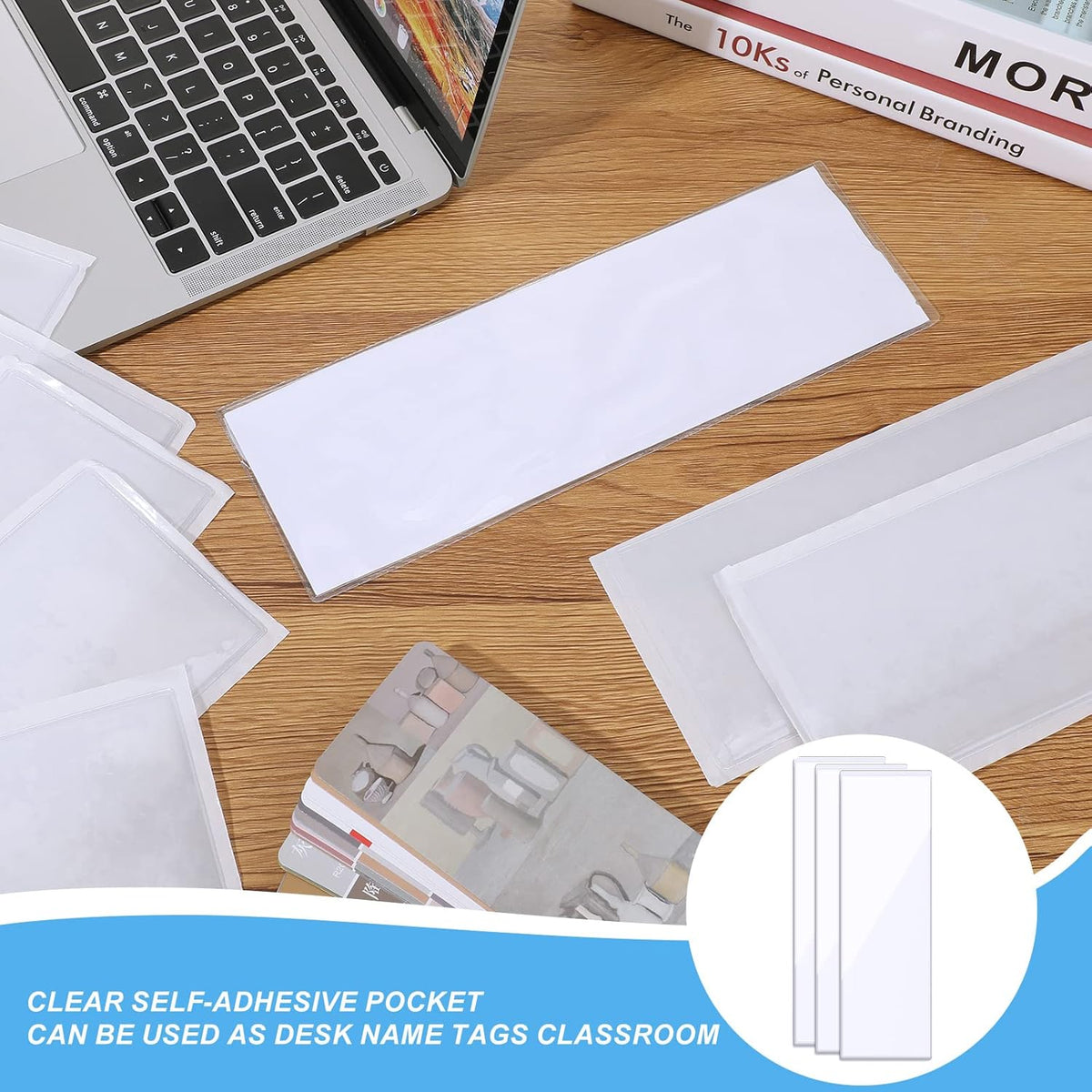 Chinco 30 Pcs Self Adhesive Pockets, Bin Labels for Storage Bins, Clear Pocket Label Sleeves, Plastic Index Card Holder with Top Open for Organizing Bins Box Drawer(13.5 x 4.73 Inch)