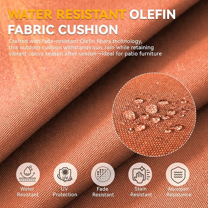 Outdoor Cushion Set for Furniture Patio Furniture, UV Resistant, Water Resistant - 6 Inch Thick Foam Garden Cushions– 24x24 Inch Patio Seat Covers for Chair/Sofa/Couch | Orange | 8-Pack |