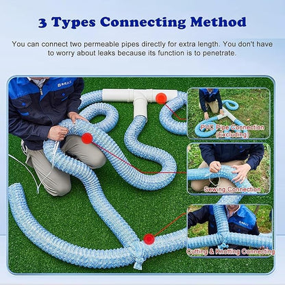 French Drain Pipe for Lawn, 2" 3" 4" 6" Corrugated Perforated Drains Pipes 3 5 12 25 50 100 Ft- Soil Infiltration Ground Water Drainage(Blue-Dia 8cm(3.1in),L 70ft)
