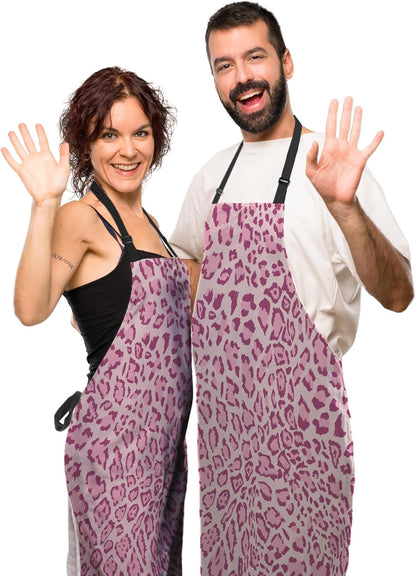 Chef Apron for Men Pink Leopard Funny Aprons for Women for Kitchen Cooking Restaurant BBQ Painting Crafting 27” (W) x 31” (H), Waterproof Aprons