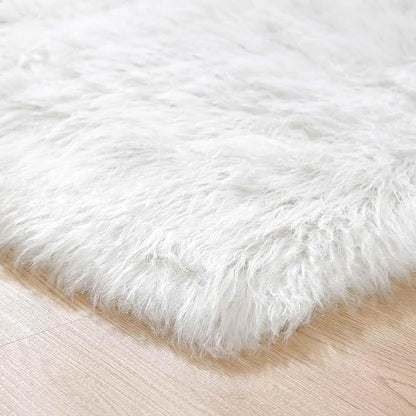 Goolela White Area Rug 6x9 Fluffy Fuzzy Furry Sheepskin Rug for Living Room Bedroom White Faux Fur Shag Carpet Rectangle