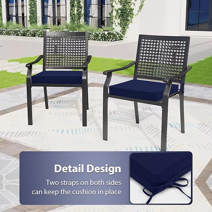 Outdoor Chair Cushions Set of 6, 18.5 x 16 Inch Patio Chair Cushions for Outdoor Furniture, Water Resistant, Non-Slip Ties (Navy Blue)