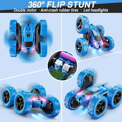 Qunreda 4WD RC Stunt Car for Kids, 2.4GHz, LED Lights, 360° Flips, Upgraded USB-C Batteries, 6-12 years old