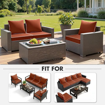 MIULEE Burnt Orange Outdoor Seat Cushion 24x24 Inch Waterproof & 3 Year Fade Resistant Deep Seat and Back Cushion for Patio Furniture Chair Sofa Couch with Handle and Adjustable Straps