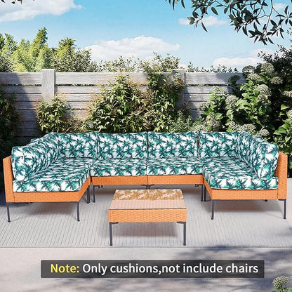 14Piece Outdoor Sofa Cushion Replacement, Patio Furniture Waterproof Cushion with Zippers, fit 6-Seat Outdoor Wicker Rattan Sectional Couch (Palm Leaf, 24.8"x24.8"x3.15")