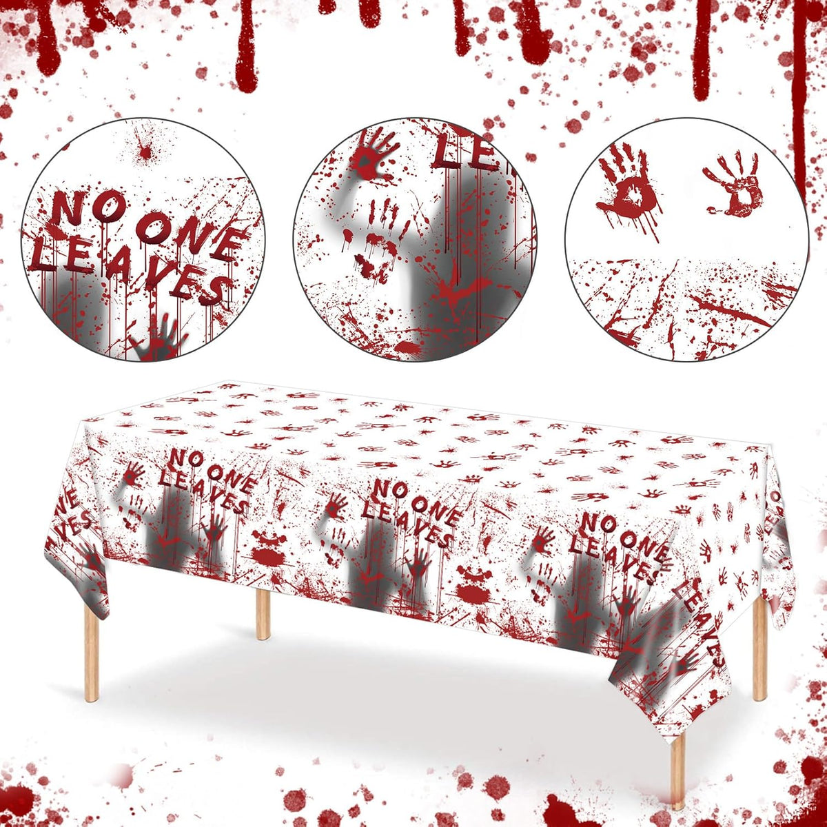 Halloween Tablecloth, 54"x 108" Rectangle Halloween Table Covers, Bloody Handprint Tablecloth for Tables Decoration, Plastic Haunted Tablecovers for Party Supplies Disposable Spooky Table Cloth