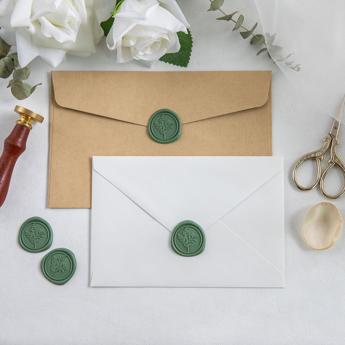 60 Pcs Olive Green Wax Seal Stickers, Wedding Invitation Accessories Envelope Stickers - Peferct for Wedding Accessories, Gift Box Craft Wrapping, Christmas Cards Envelope Seals