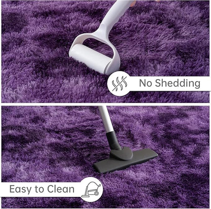 Goideal Fluffy Rug for Bedroom Living Room, 7x10 Purple Area Rugs, Faux Fur Shag Modern Carpet Ultra Soft Girls Boys Room Home Decor, Tie-Dyed