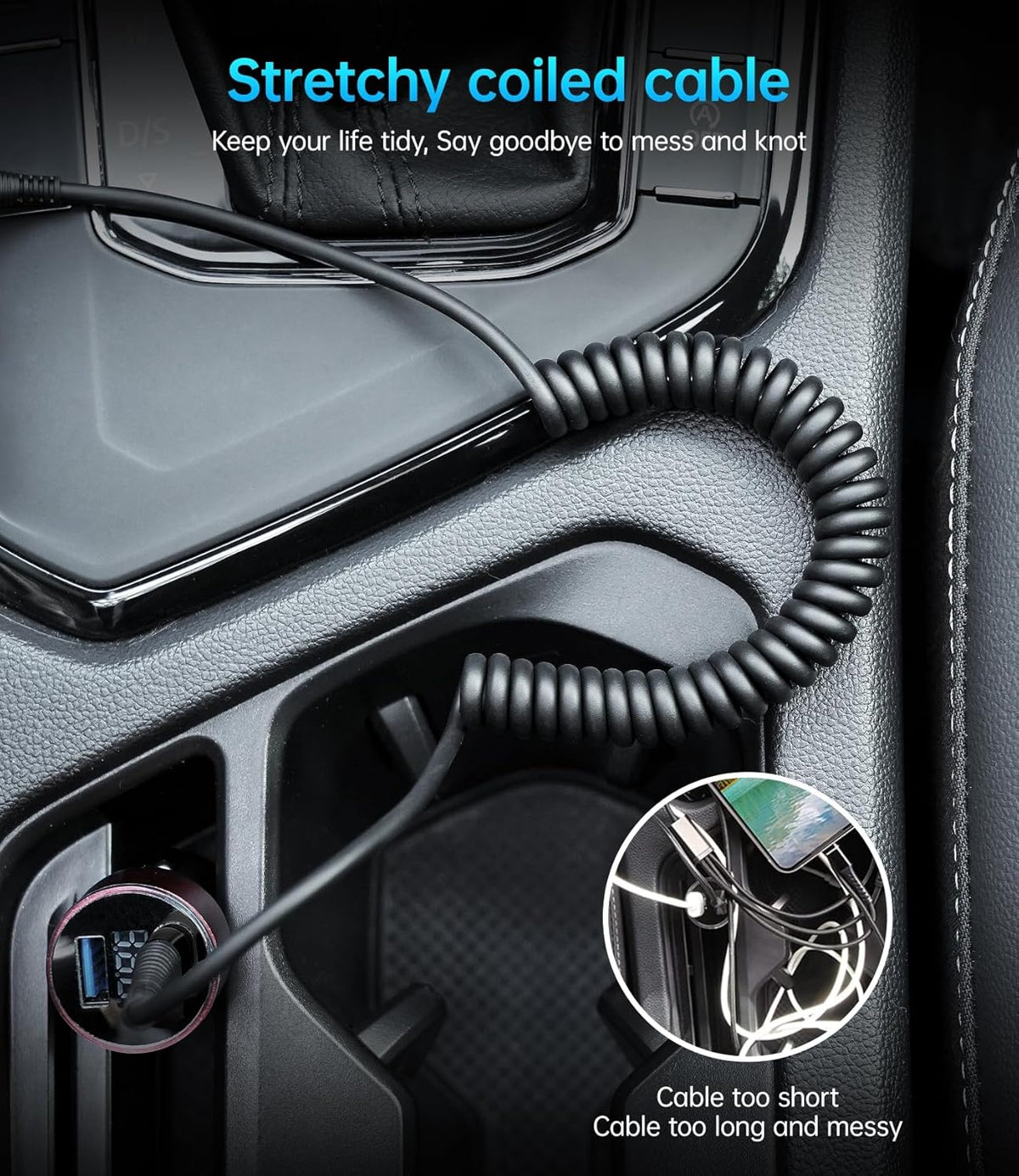 USB C to C Cable for Car 3FT&5FT, 100W Coiled USB C Fast Charging Cable for iPhone 16 Short USB Type C Cable for iPhone 15/Pro/Plus/Pro Max/Samsung Galaxy S23, Compatible All Type C Devices-Black