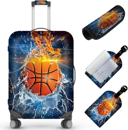 Travel Luggage Cover,Ice Fire BasketballTheme Suitcase Cover Accessory Kit, Luggage Tag, and Comfortable Luggage Handle Wrap, Washable Luggage Suitcase Protector (25-28 inch,L)