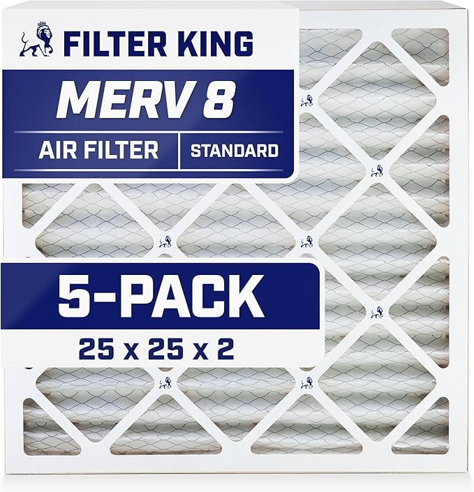 Filter King 25x25x2 Air Filter | 5-PACK | MERV 8 HVAC Pleated A/C Furnace Filters | MADE IN USA | Actual Size: 24.5 x 24.5 x 1.75"