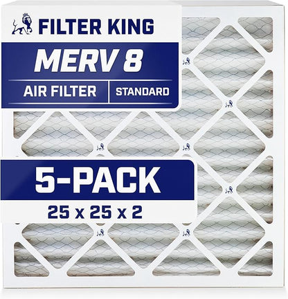 Filter King 25x25x2 Air Filter | 5-PACK | MERV 8 HVAC Pleated A/C Furnace Filters | MADE IN USA | Actual Size: 24.5 x 24.5 x 1.75"