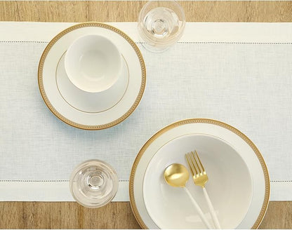 Solino Home Linen Ivory Table Runner 132 Inches Long - 100% Pure Linen Extra Long Table Runner 14 x 132 Inch for Christmas, New Year - Classic Hemstitch