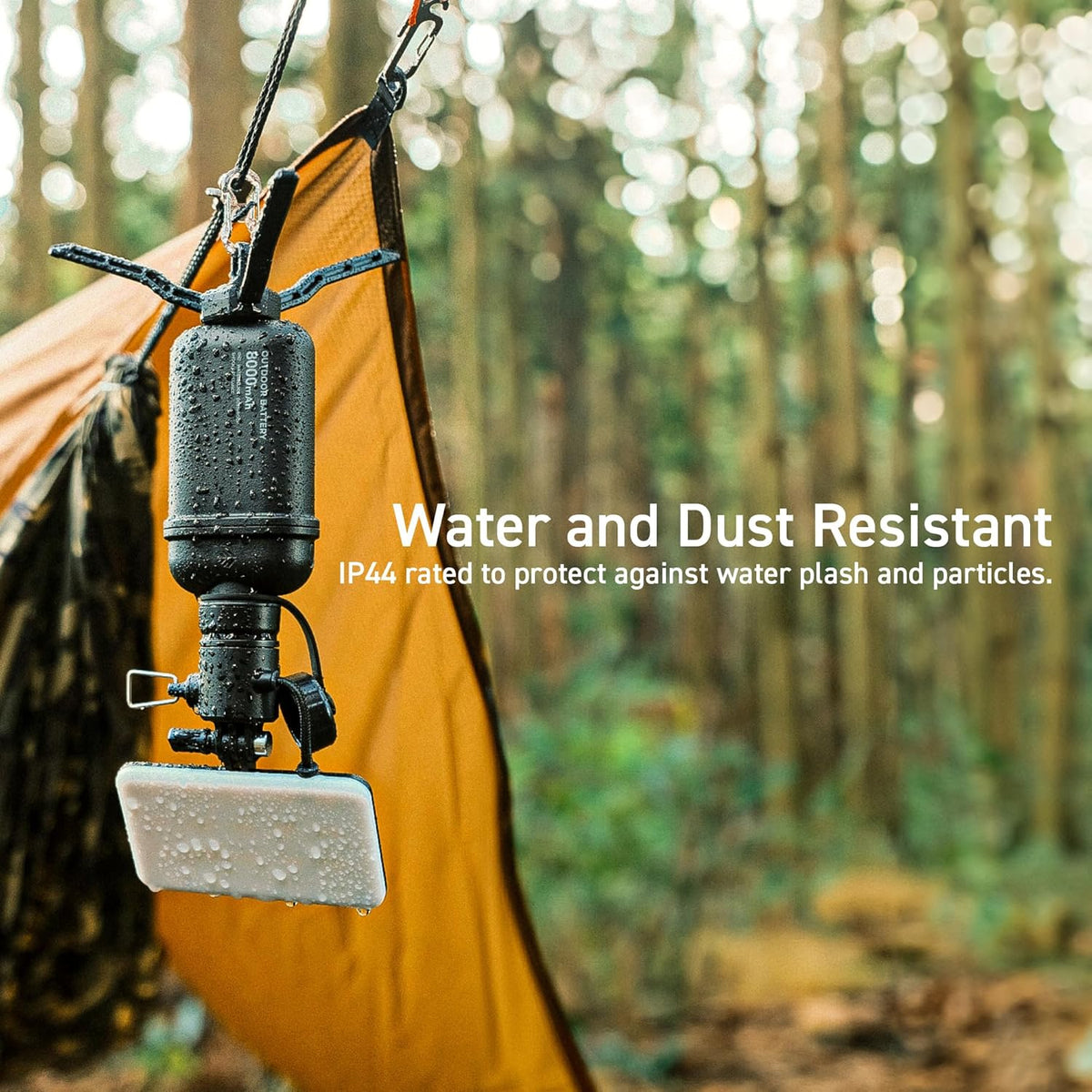 ELECOM NESTOUT Outdoor Camping LED Panel Flashlight w/Mini Tripod, Dimmable USB Powered LED Light, IP44 Water Dust Resistant, 30-1000 Lumen, Portable Lantern for NESTOUT Power Bank, Black (Flash-1)