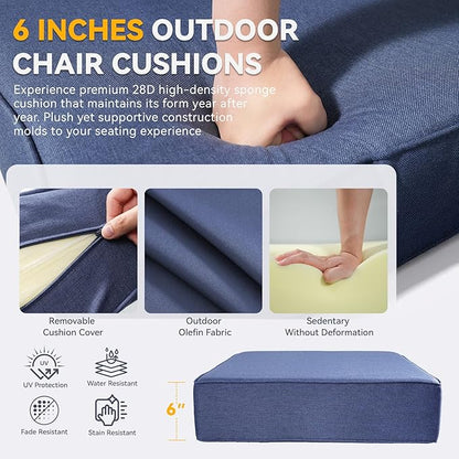 Outdoor Cushion Set for Furniture Patio Furniture, UV Resistant, Water Resistant - 6 Inch Thick Foam Garden Cushions– 24x24 Inch Patio Seat Covers for Chair/Sofa/Couch | Blue | 11-Pack |