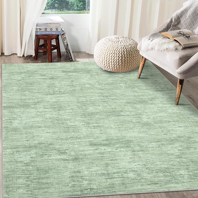 RUGSREAL Bedroom Area Rug 4x6 Modern Abstract Area Rug Stain Resistant Small Living Room Rug Contemporary Dining Room Rug Non-Slip Solid Rug Aesthetic Accent Floor Carpet for Kitchen Office, Green
