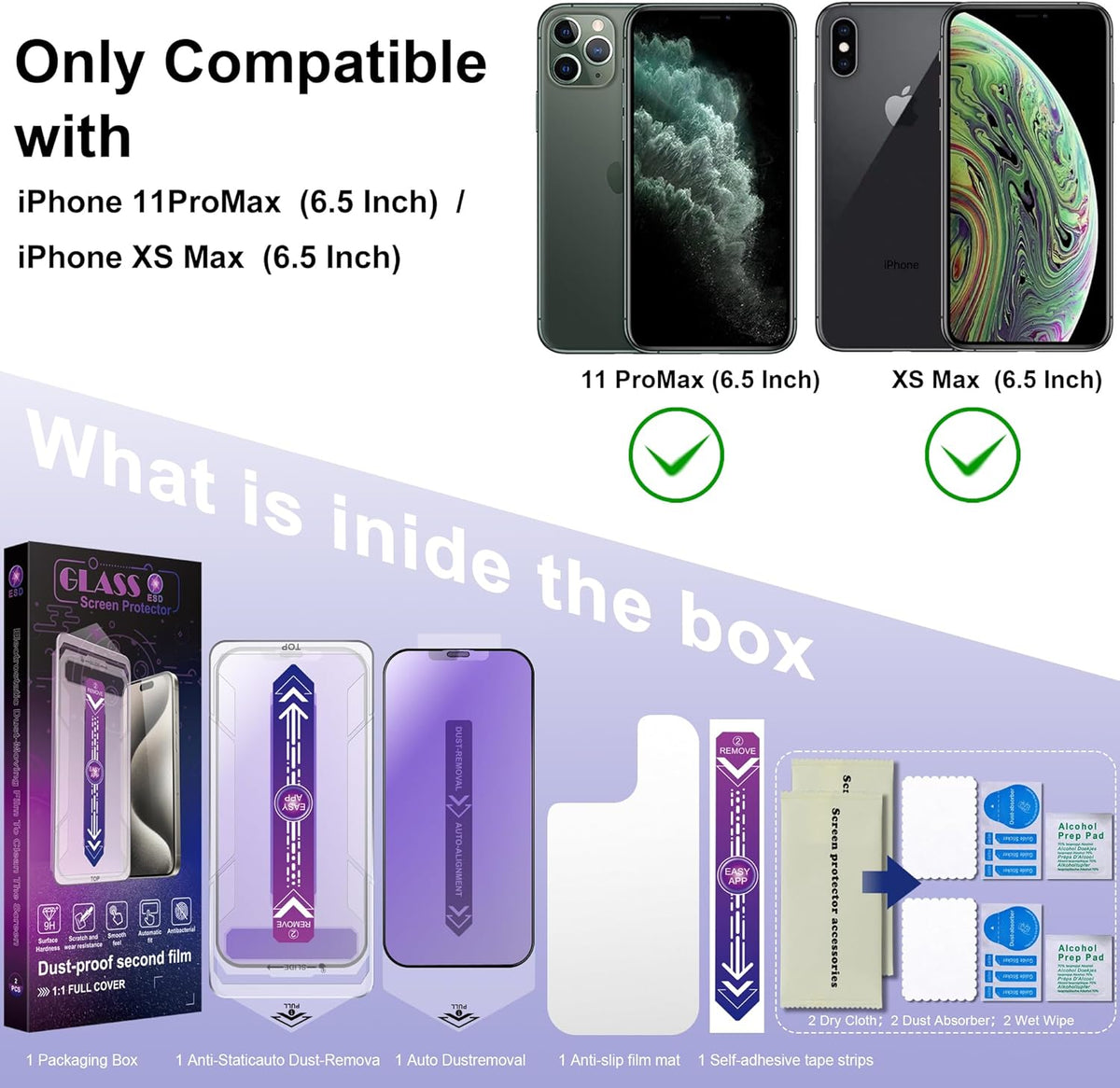 2 Pack Anti Blue Light Matte Screen Protector for iPhone 11 Pro Max and iPhon XS MAX 6.5-Inch Auto Dust Removal, No Bubbles, Tempered Glass Film, Easy Installation