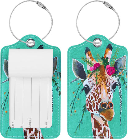 Luggage Tags for Suitcases, 2 Pack Cute PU Leather Suitcase Tag Identifiers TSA Approved with Stainless Steel Loop and Address Card for Baggage Tag for Cruise Airport Travel Essentials by Chelmon