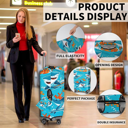 Travel Luggage Cover,Cute Cartoon SharksTheme Suitcase Cover Accessory Kit, Luggage Tag, and Comfortable Luggage Handle Wrap, Washable Luggage Suitcase Protector (25-28 inch,L)