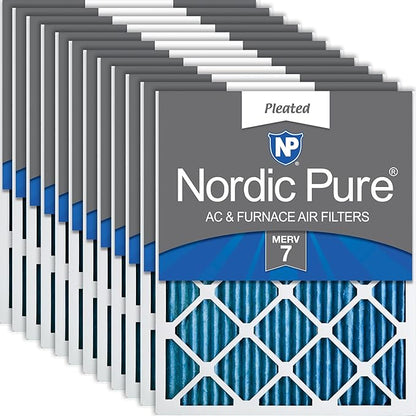 Nordic Pure 12x24x1 (Actual Size: 11 1/2 x 23 1/2 x 3/4) Pleated MERV 7 Air Filters 12 Pack