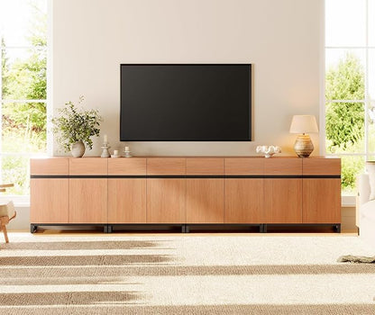WAMPAT Modern TV Stand for TVs up to 120 inch, 4 in 1 Wood Entertainment Center