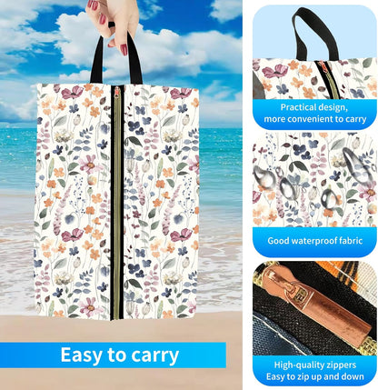 2pcs Shoe Organizer for Travel, Packing Shoe Travel Bags, Cute Shoe Bag with Zipper & Handle, Portable Travel Essentials for Women and Men Spring Flowers