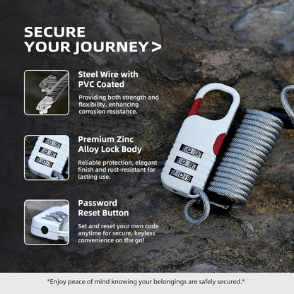 Combination Lock with Retractable Cable, Small Cable Lock with Code, Mini Padlock Combination, for Travel Luggage, Suitcases, Backpack, Bag Zipper, Bicycle, Motorcycle Helmet Anti Theft