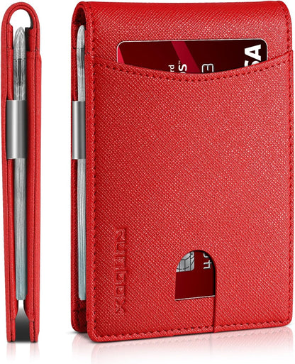 RUNBOX Money Clip Slim Wallets for Men RFID Blocking 11 Card Holder Minimalist Small Leather Bifold Men's Front Pocket Wallet Gift Box
