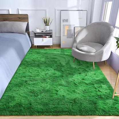 Amearea Premium Soft Area Rug 4x5.3 Feet, Green Rugs for Living Room, Fluffy Carpet for Bedroom Nursery Playroom Teen Home Decor, Comfortable Indoor Furry Dorm Carpets, Green