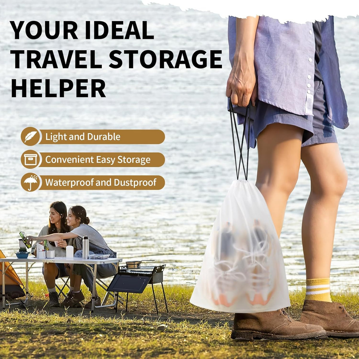 50 Pack Shoe Bags for Travel, 15.7" x 11.8" Translucent Travel Shoe Bags for Packing, Large Waterproof Portable Drawstring Travel Shoe Storage Bag Travel Essentials Women for and Men