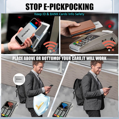 RFID Blocking Cards, Premium Contactless NFC Debit Credit Card & Passport Protector Blocker Set for Men & Women - Smart Slim Design One Card Protects Entire Wallet/Purse Safe -Silver 4 pack