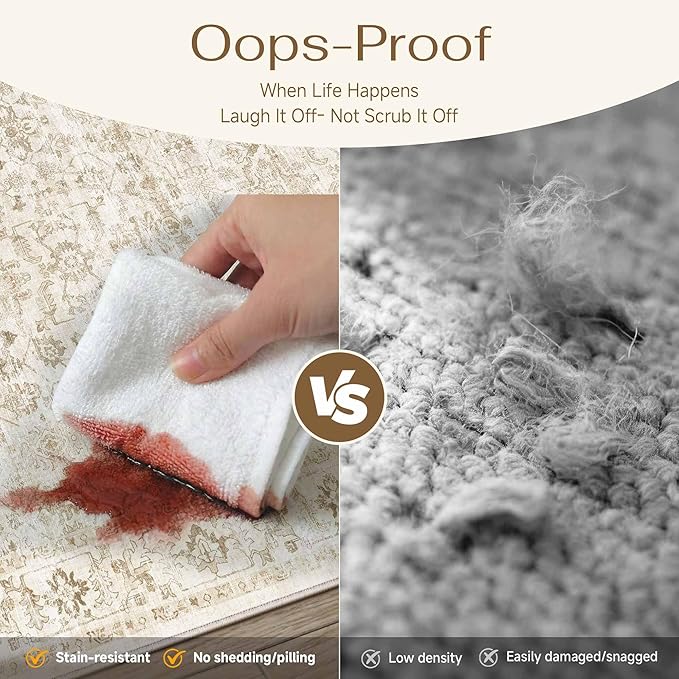 3x5 Beige Washable Neutral Area Rug for Living Room Soft Floral Non Slip Throw Rug Modern Low Pile Stain Resistance Doormat Distressed Carpet Entrance Laundry Room Bedroom Office