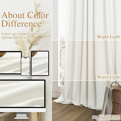 Guken Ivory Linen 100% Blackout Curtains 90 Inch Length 2 Panels Set for Living Room Bedroom Back Tab Thermal Insulated Black Out Linen Drapes Room Darkening Window Curtains 40 Inches Wide