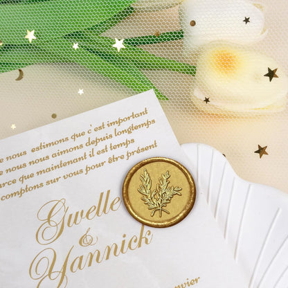 50Pcs Gold Wax Seal Stickers - Handmade Self-Adhesive Envelope Seals for Wedding Party Invitations, Gift Wrap, Christmas (Rosemary Style)