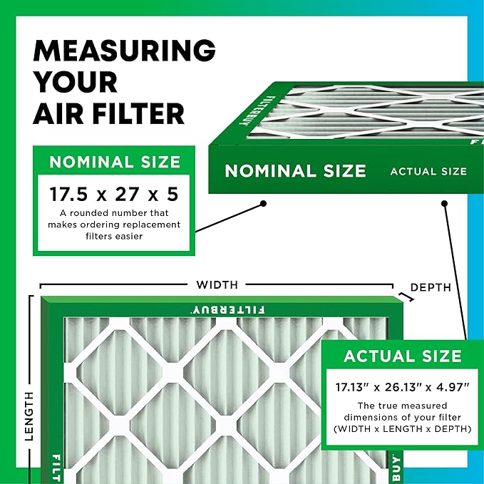 Filterbuy 17.5x27x5 Air Filter MERV 11 Superior Pet & Allergy Defense (3-Pack), Pleated HVAC AC Furnace Filters for Trane Perfect Fit & American Standard (Actual Size: 17.13 x 26.13 x 4.97)