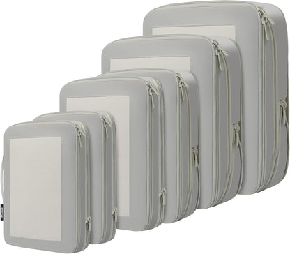 BAGAIL 4 Set/6 Set/8 Set Compression Packing Cubes Travel Accessories Expandable Packing Organizers (Square Mesh, 06-Grey)