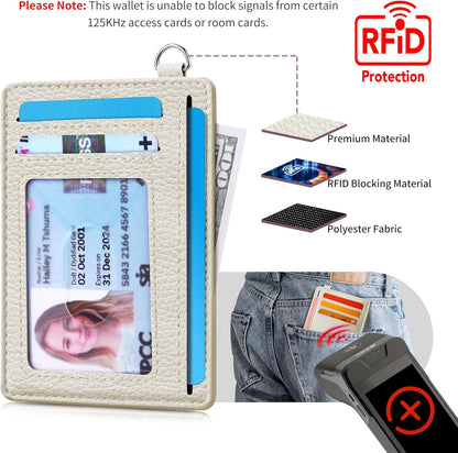 Mayski Slim Wallet, Credit Card Holder for Women, Minimalist Front Pocket RFID Blocking Card Cases, Small Wallet Women Men(Litchi Beige)