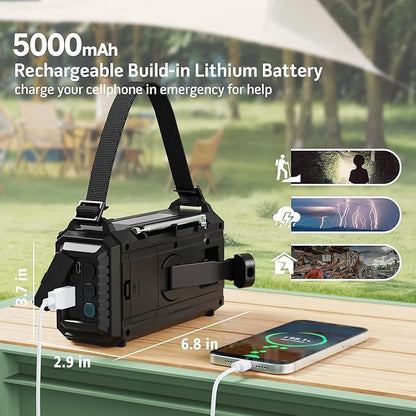 Emergency Weather Radio with AM/FM/NOAA/SW, 5 Ways Powered Solar Hand Crank